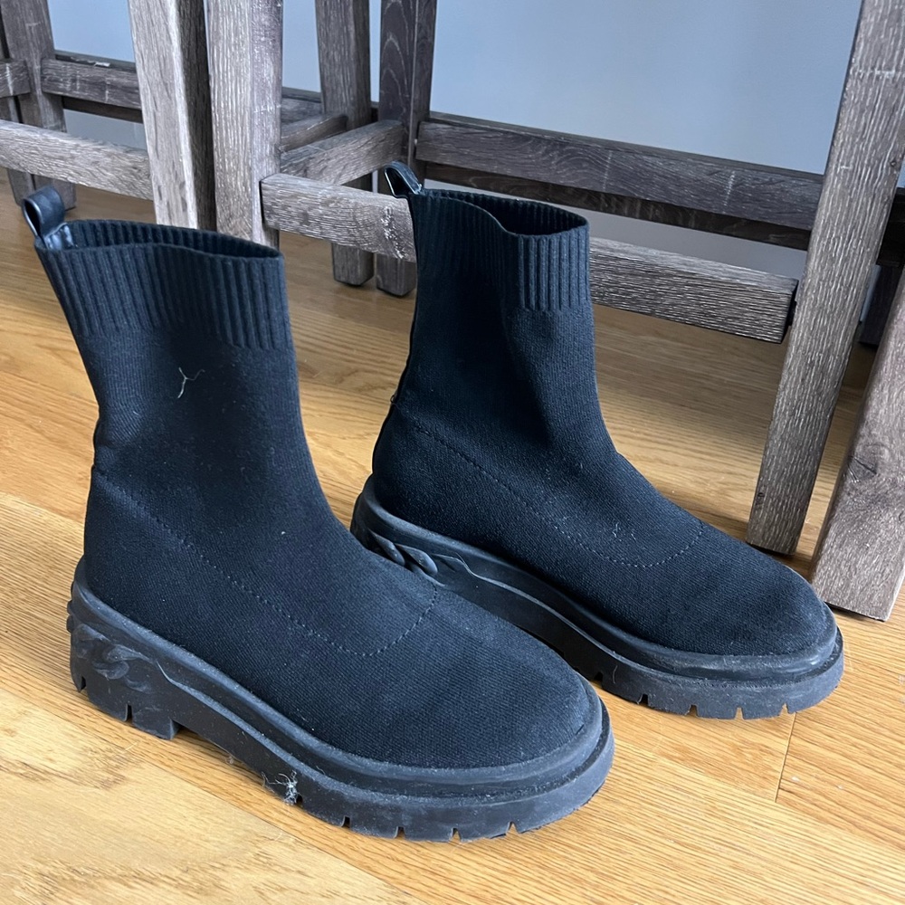 Aldo Black Knit Sock-Style Platform Heeled Boots